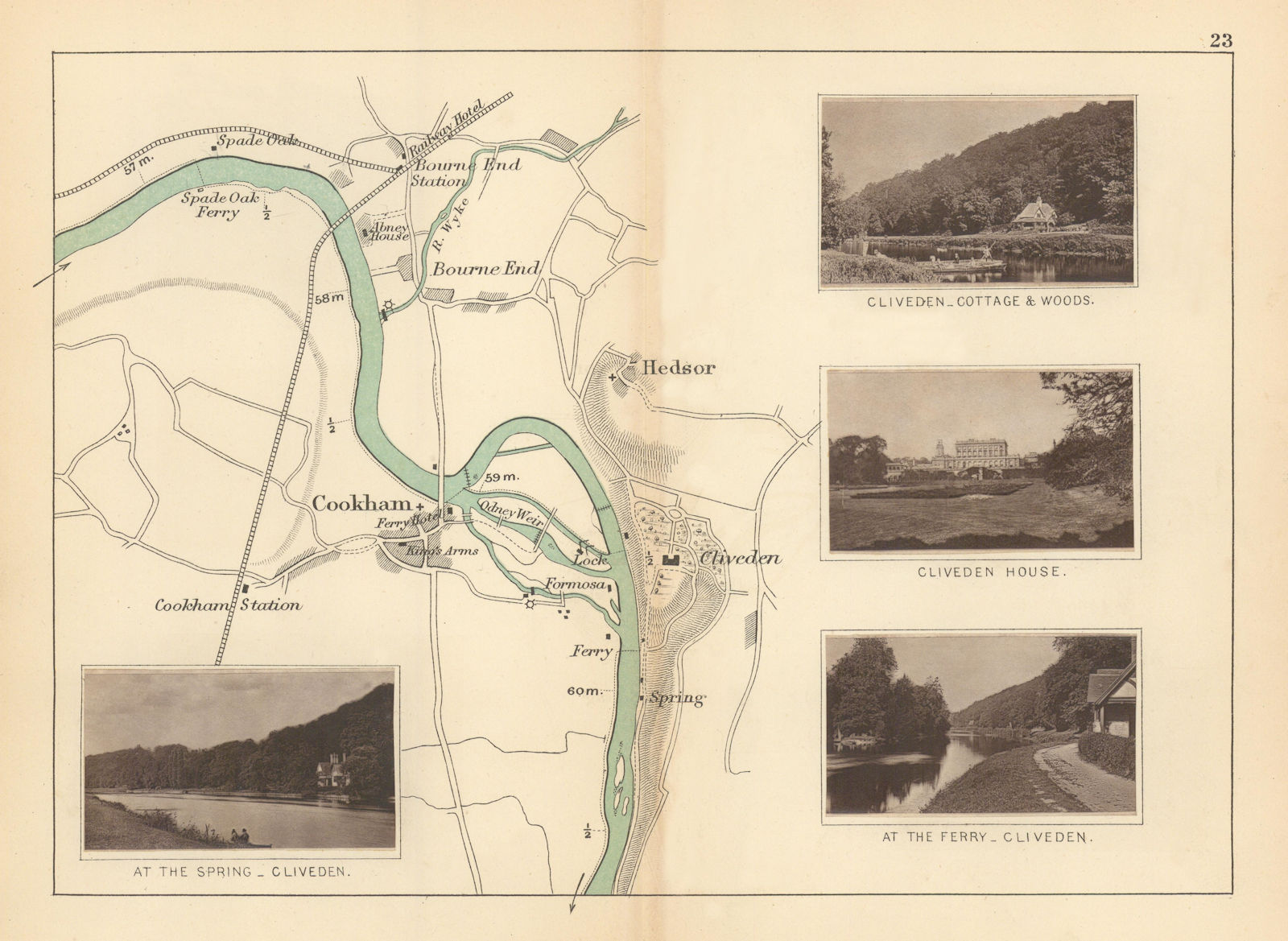 Associate Product RIVER THAMES - Bourne End - Cookham - Hedsor - Cliveden. TAUNT 1887 old map