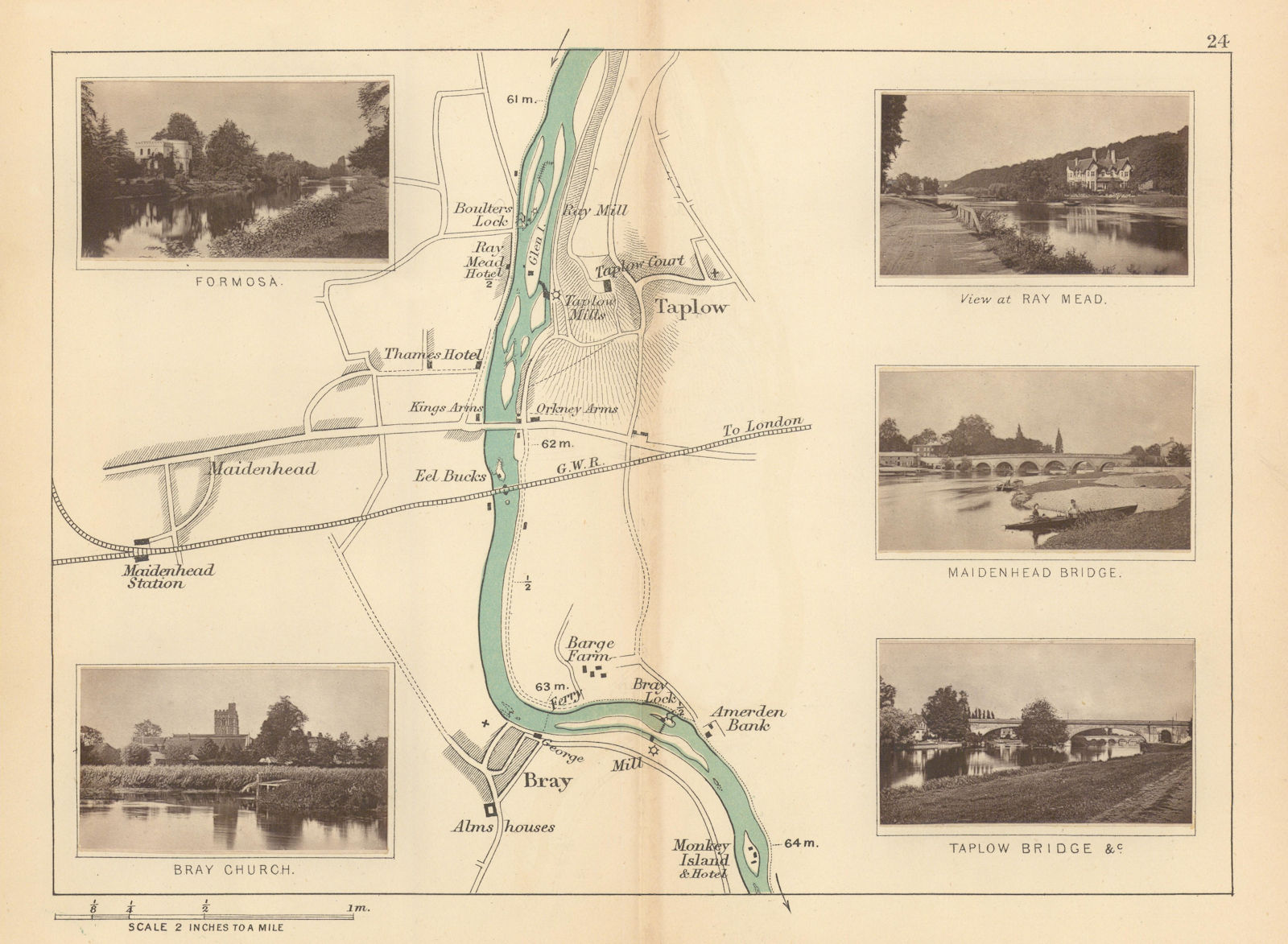 Associate Product RIVER THAMES - Taplow - Maidenhead - Bray. Ray Mead. Formosa. TAUNT 1887 map