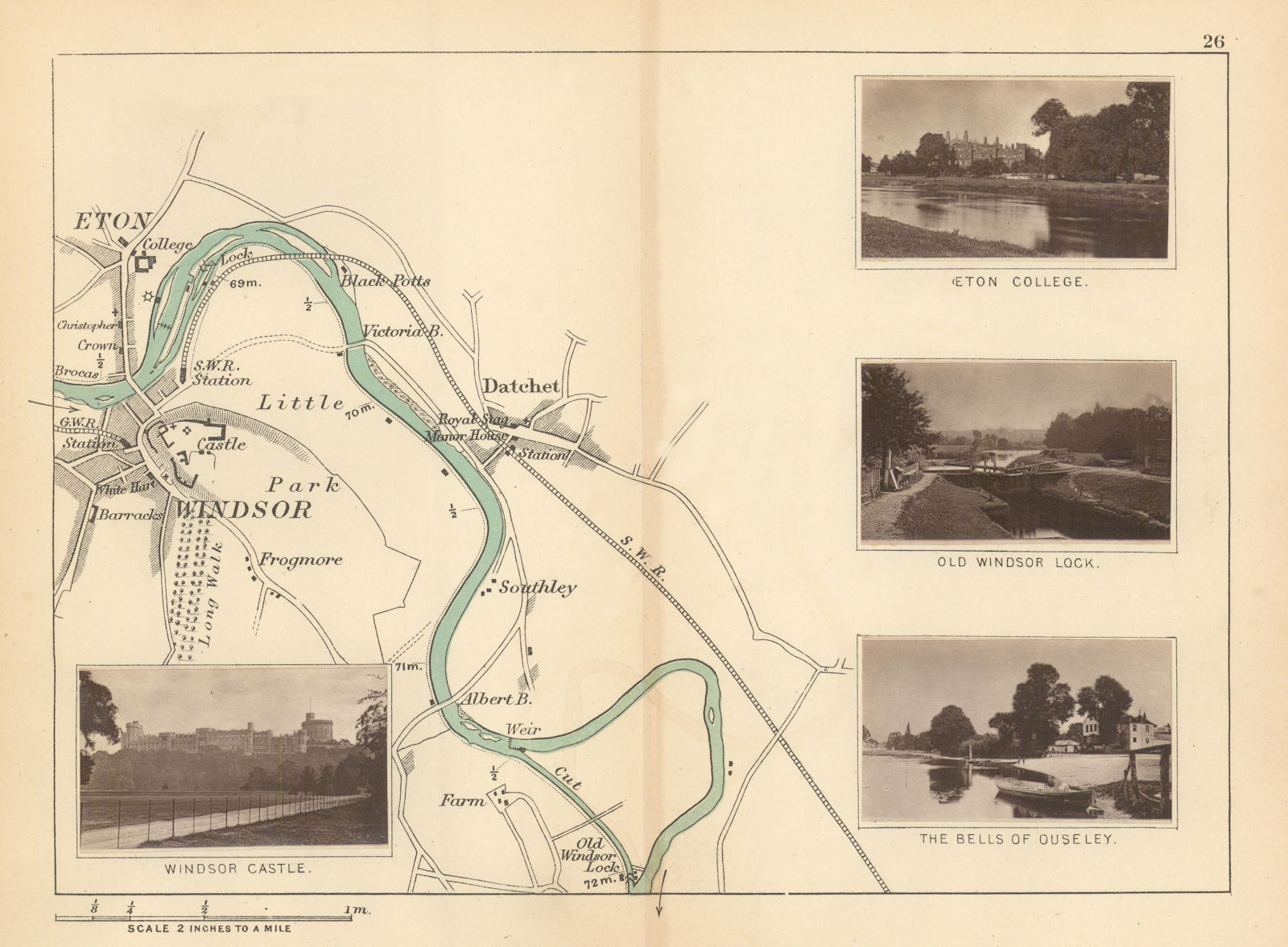 RIVER THAMES - Windsor - Eton - Datchet. Bells of Ouzeley. TAUNT 1887 old map