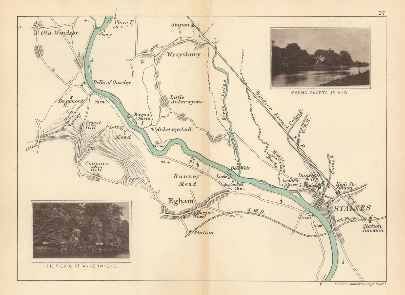 RIVER THAMES Old Windsor Wraysbury Egham Staines Ankerwycke. TAUNT 1887 map