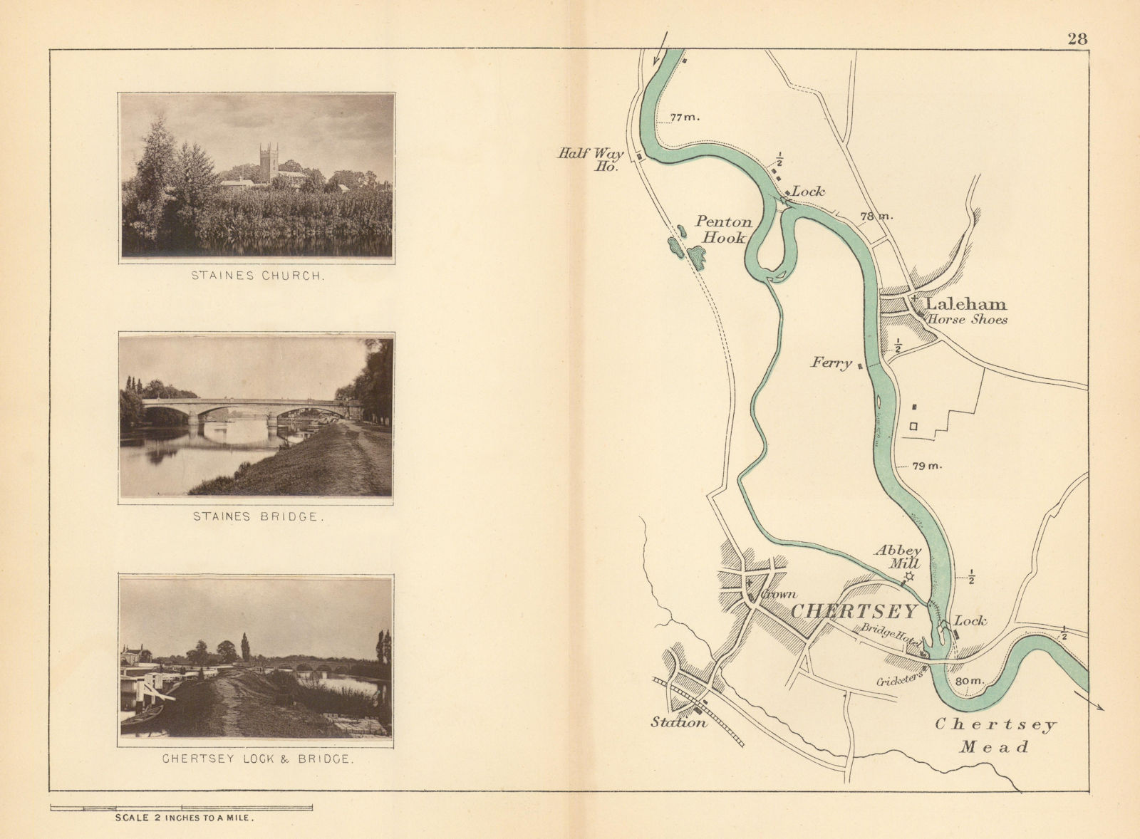 Associate Product RIVER THAMES - Laleham - Chertsey. Staines Church & Bridge. TAUNT 1887 old map