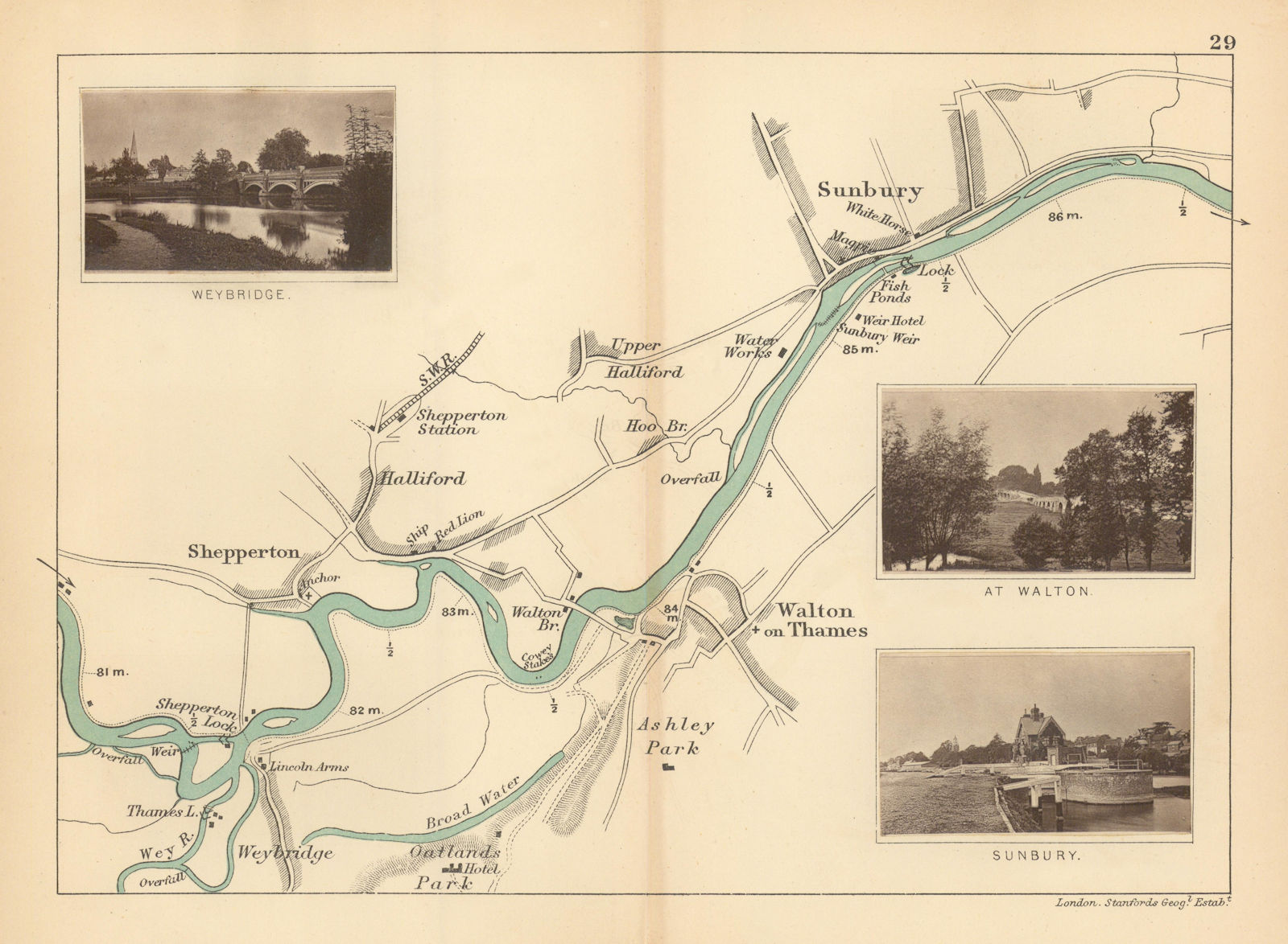 RIVER THAMES Weybridge Shepperton Halliford Walton Sunbury. TAUNT 1887 old map