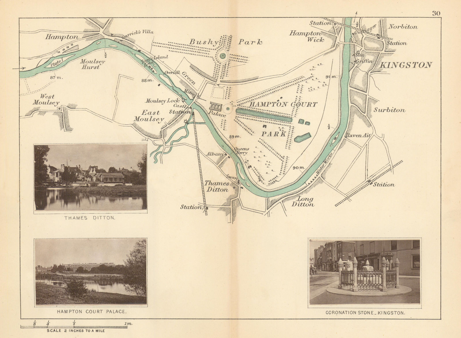 Associate Product RIVER THAMES Hampton Molesey Thames/Long Ditton Surbiton Kingston TAUNT 1887 map