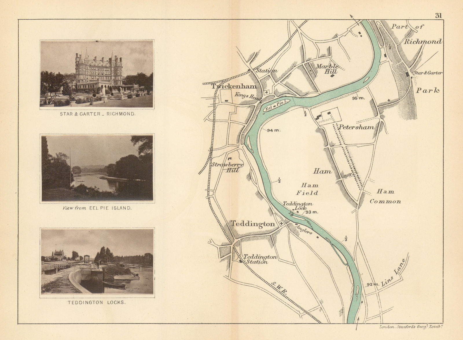 Associate Product RIVER THAMES Teddington Twickenham Petersham Marble Hill Richmond TAUNT 1887 map