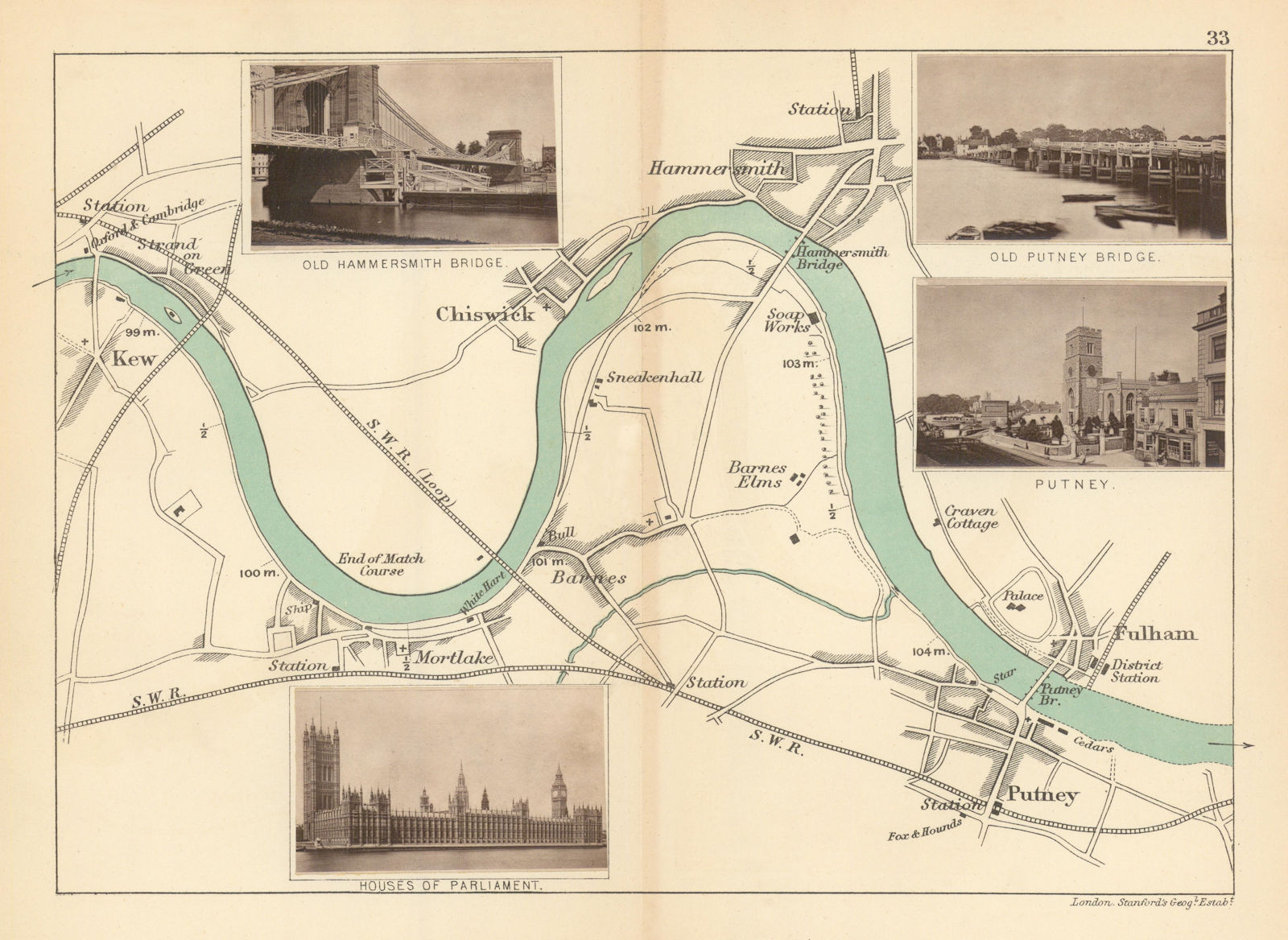 Associate Product RIVER THAMES Kew Barnes Chiswick Hammersmith Fulham Putney. TAUNT 1887 old map