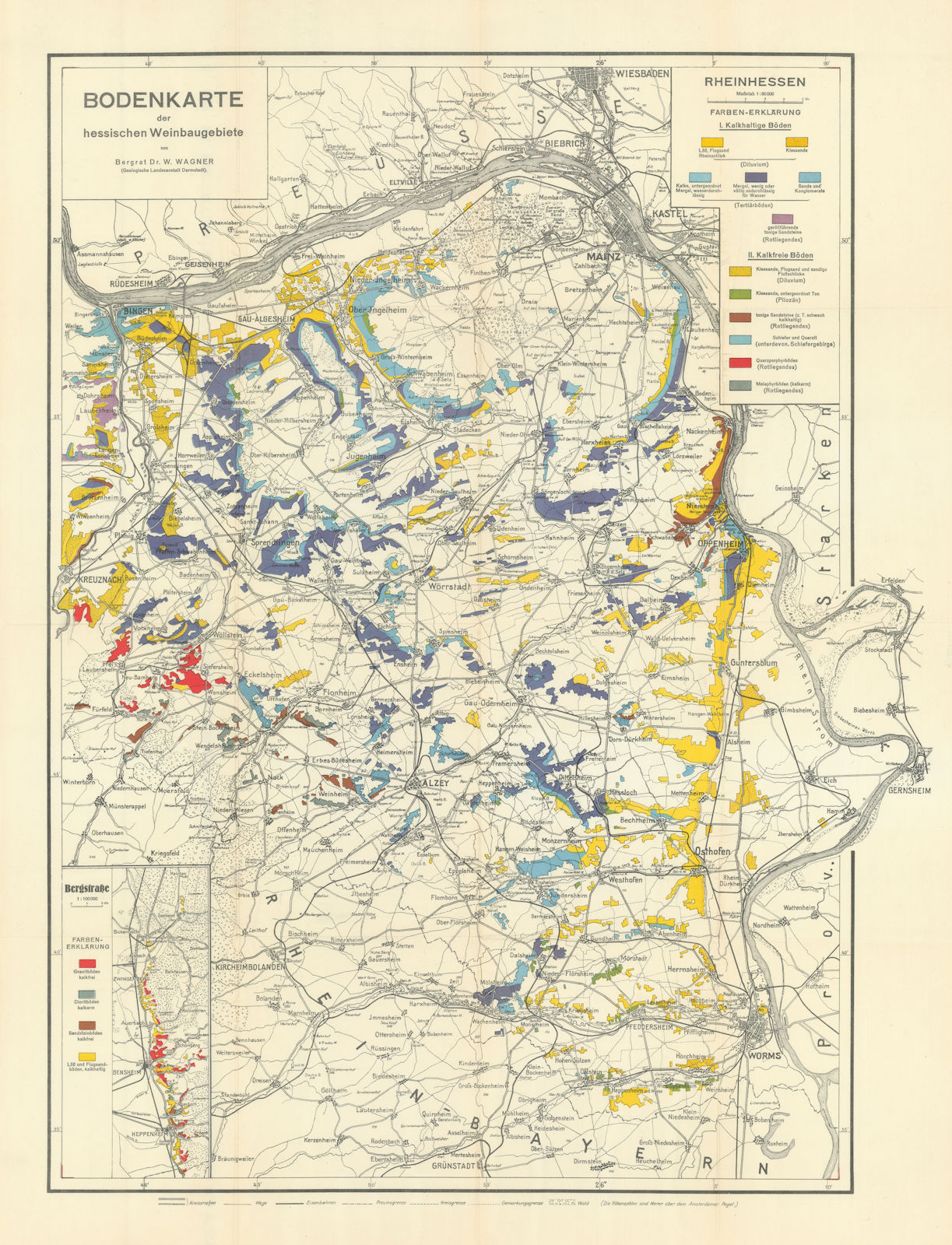 Associate Product Bodenkarte der hessischen Weinbaugebiete. Rhine wine soil map WAGNER 1927