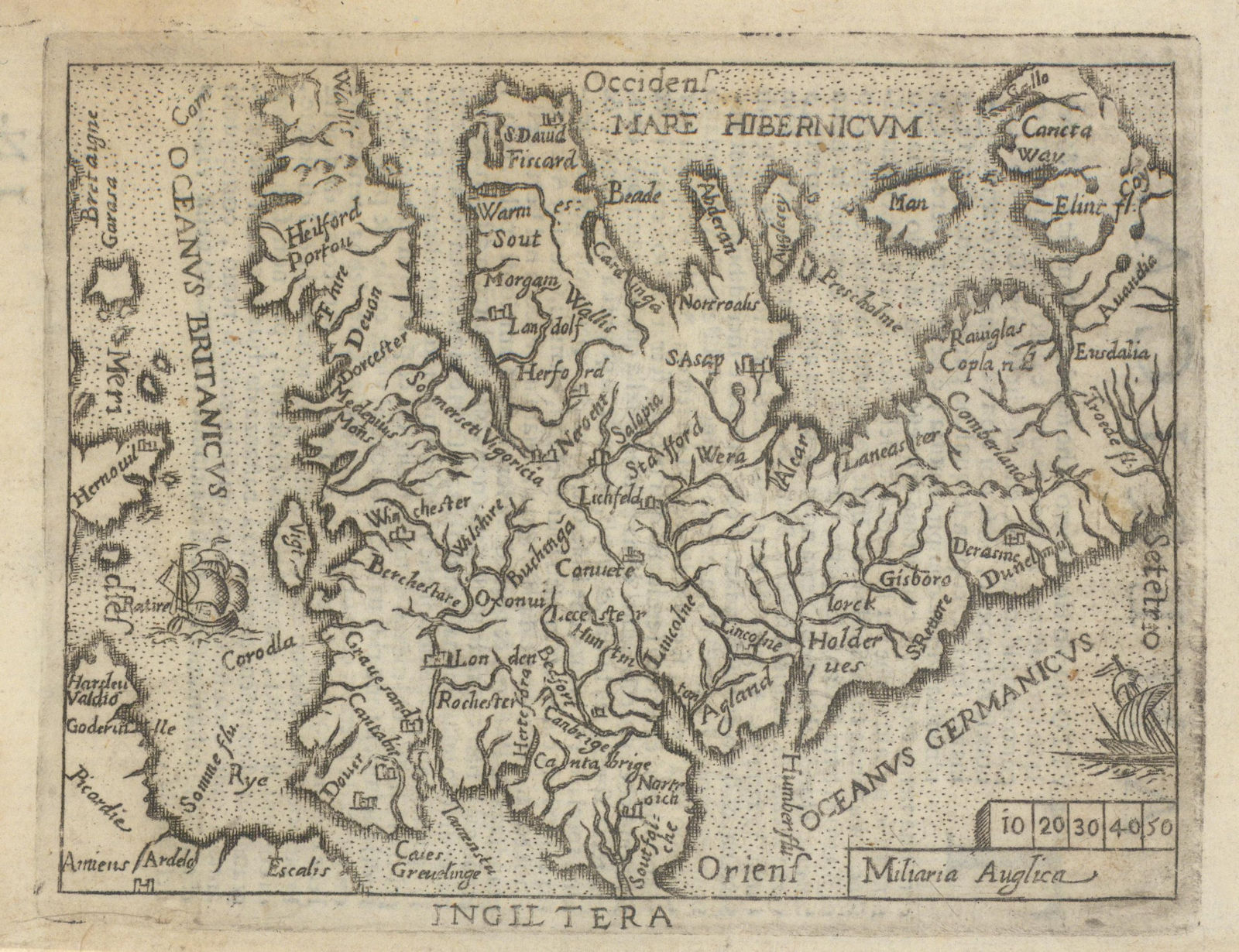 Ingiltera by Pietro Maria Marchetti after Ortelius/Galle. England/Wales 1655 map