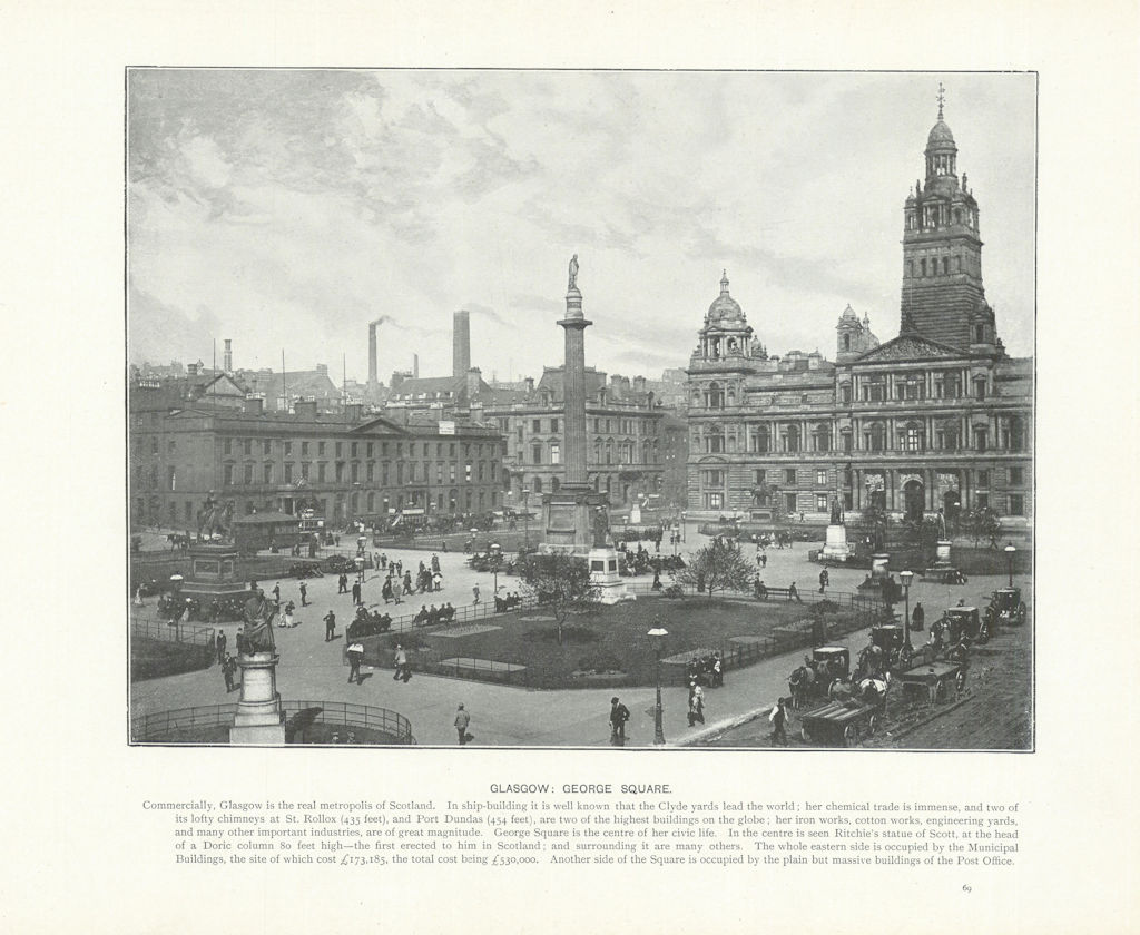 Associate Product Glasgow: George Square. Scotland 1900 old antique vintage print picture