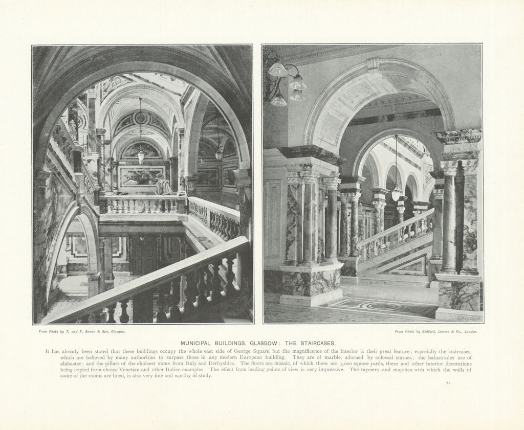 Associate Product Municipal Buildings, Glasgow: The staircases. Scotland 1900 old antique print