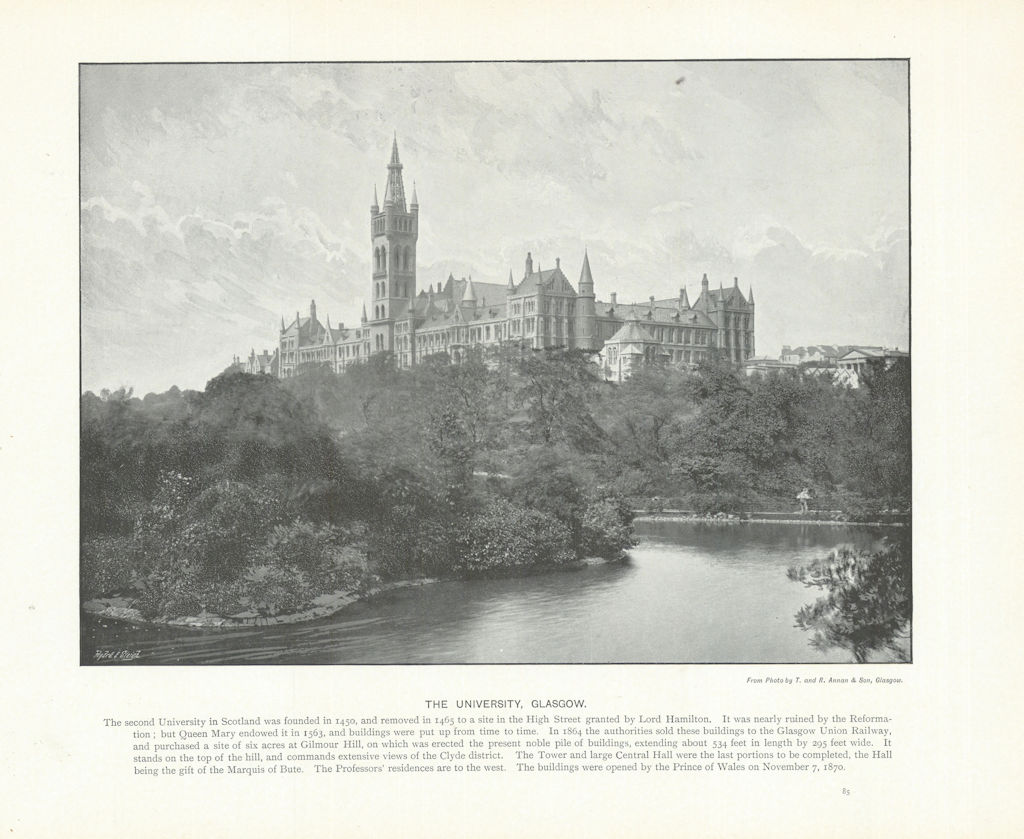 The University, Glasgow. Scotland 1900 old antique vintage print picture