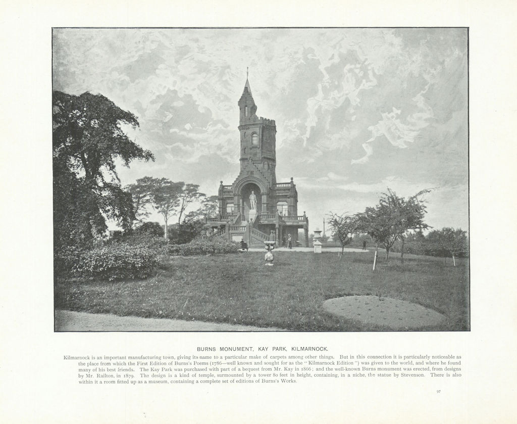 Burns Monument, Kay Park, Kilmarnock. Scotland 1900 old antique print picture