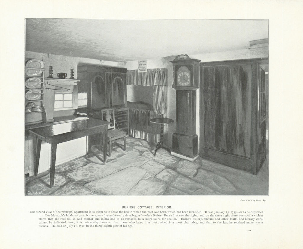 Associate Product Burns's Cottage, interior. Scotland 1900 old antique vintage print picture