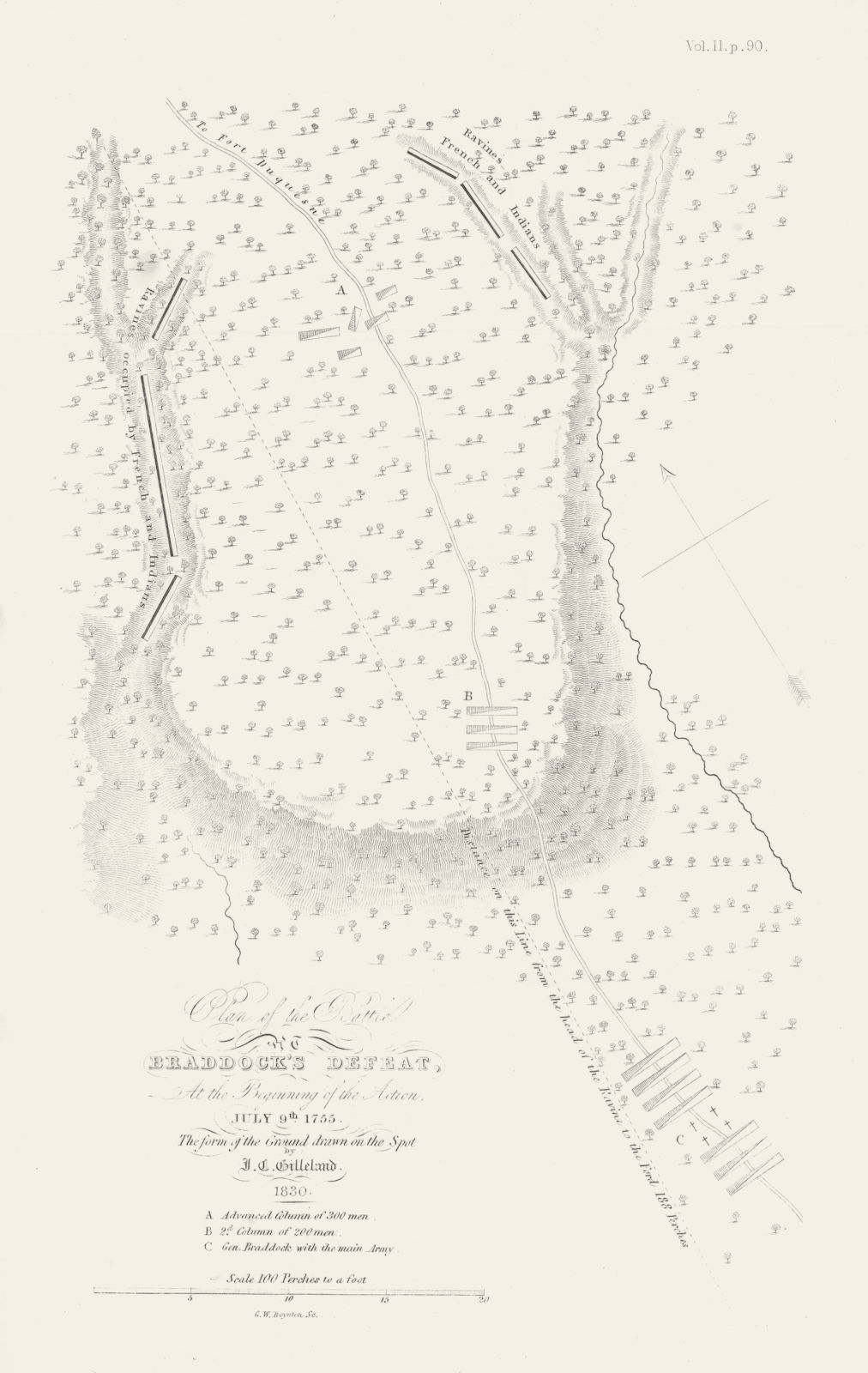 Associate Product Battle of the Monongahela or Braddock's Defeat, July 9th 1755. Boynton 1843 map