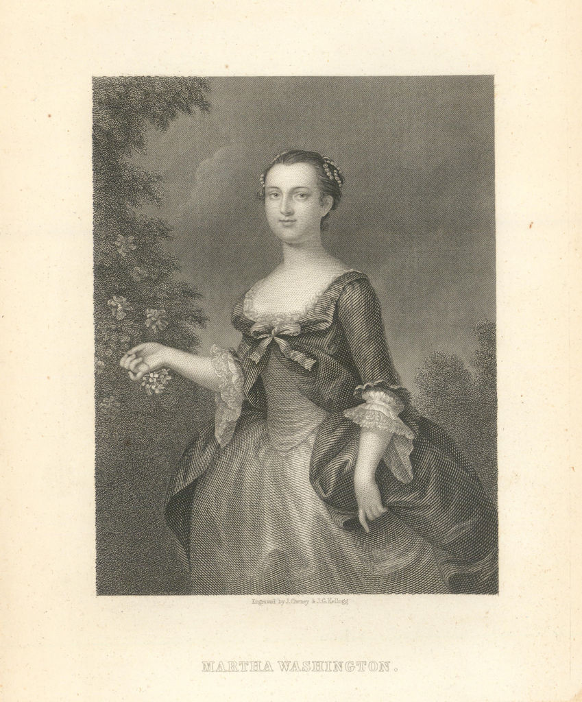 Associate Product Martha Washington, wife of George Washington, by John Cheney 1843 old print