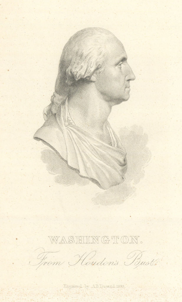 George Washington, from Houdon's Bust 1843 old antique vintage print picture