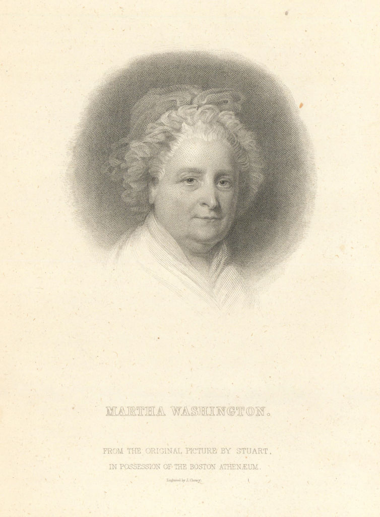 Martha Washington, by John Cheney after Gilbert Stuart 1843 old antique print