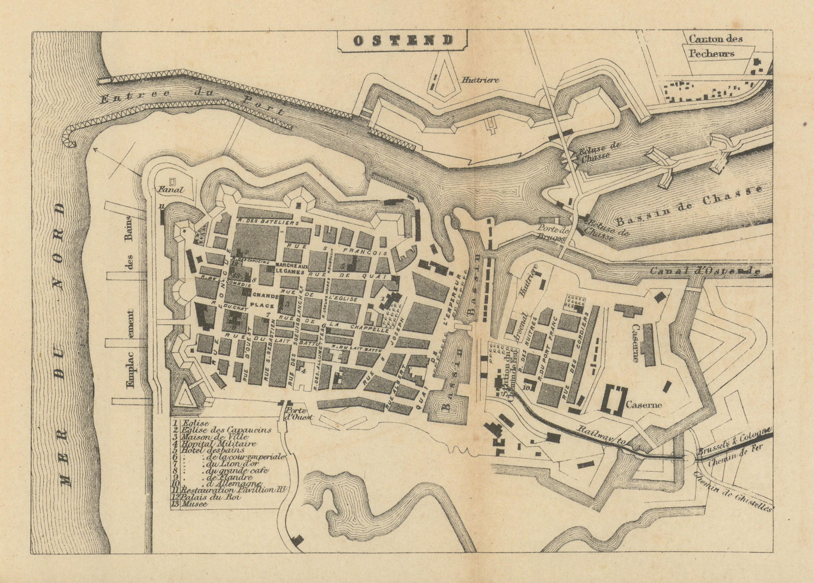 Associate Product Ostend town city plan. Belgium. BRADSHAW c1853 old antique map chart