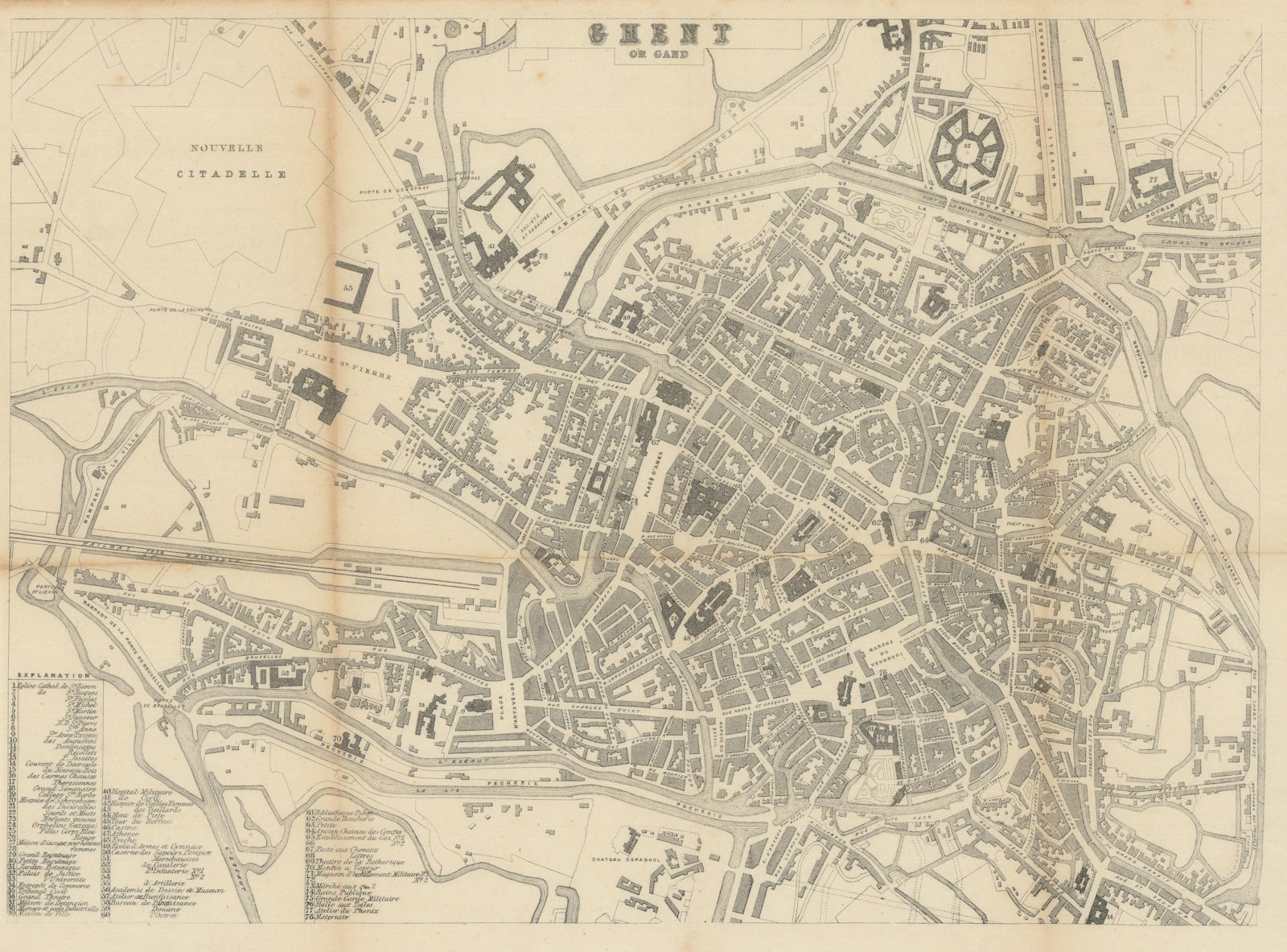 Associate Product Ghent or Gand town city plan. Belgium. BRADSHAW c1853 old antique map chart