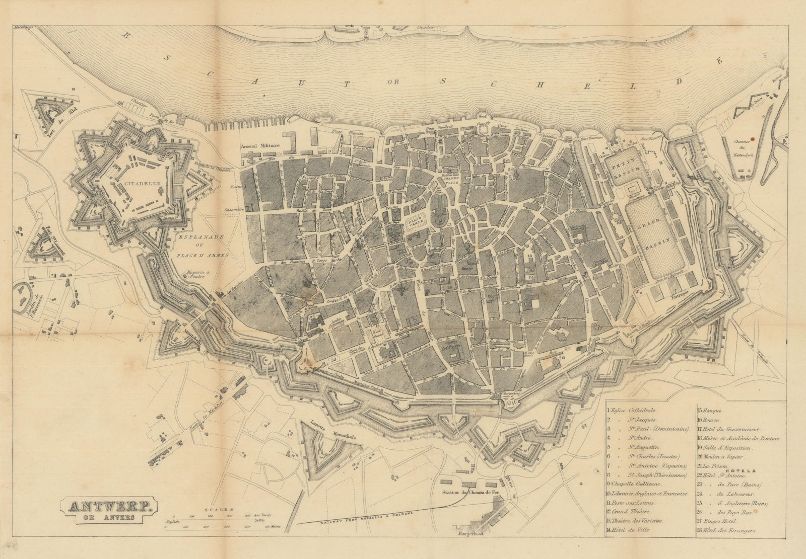 Associate Product Antwerp or Anvers town city plan. Belgium. BRADSHAW c1853 old antique map