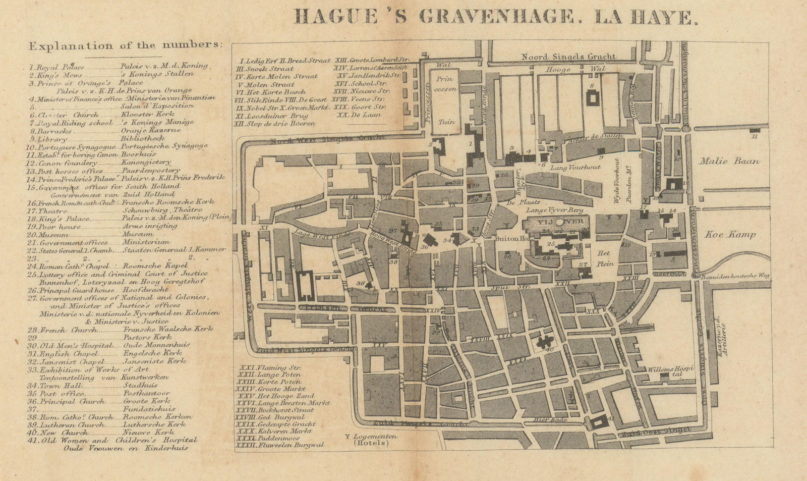 Hague, 'S Gravenhage, La Haye. Town city plan. Netherlands. BRADSHAW c1853 map