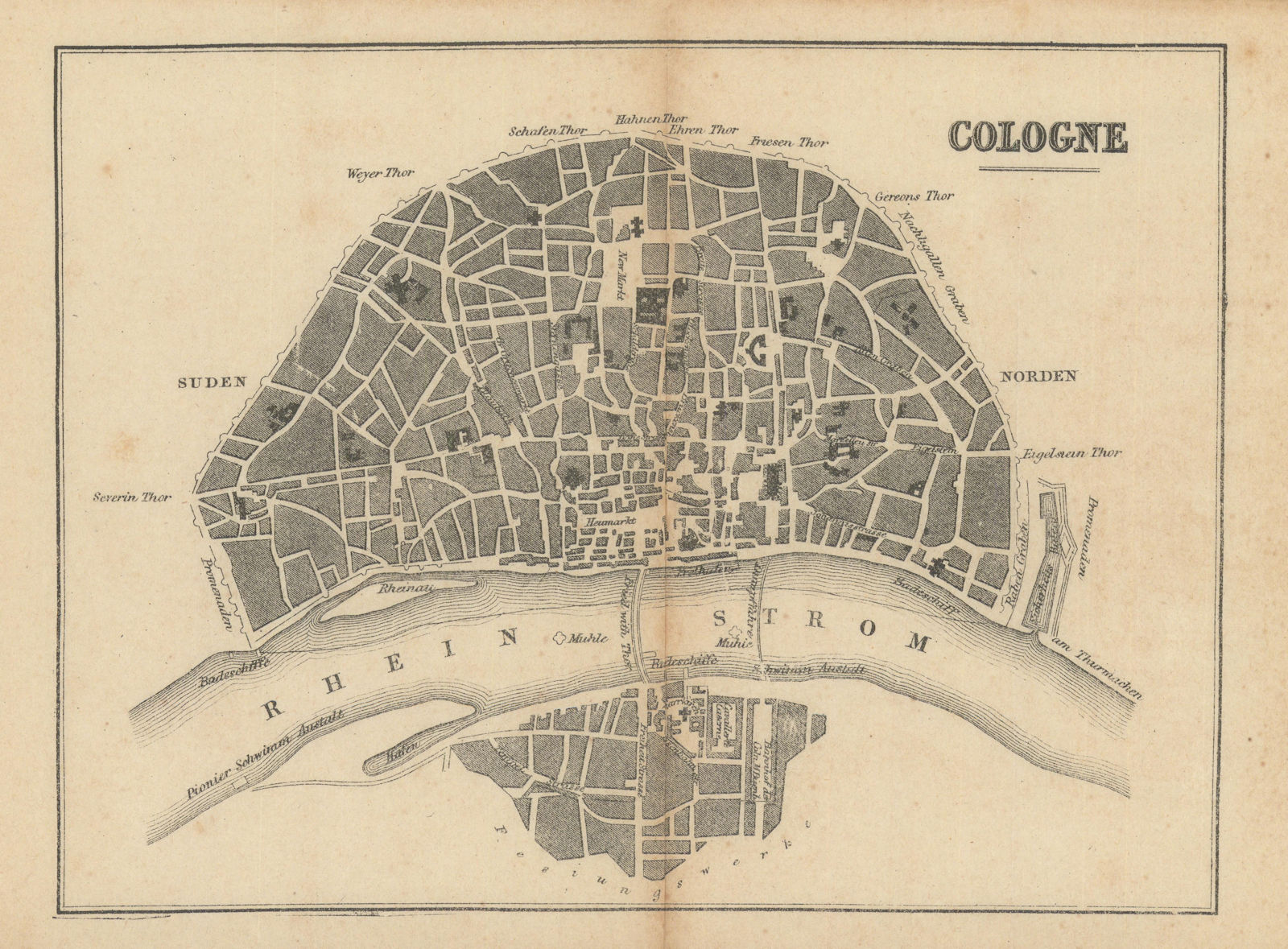 Associate Product Cologne / Köln town city plan. Germany. BRADSHAW c1853 old antique map chart