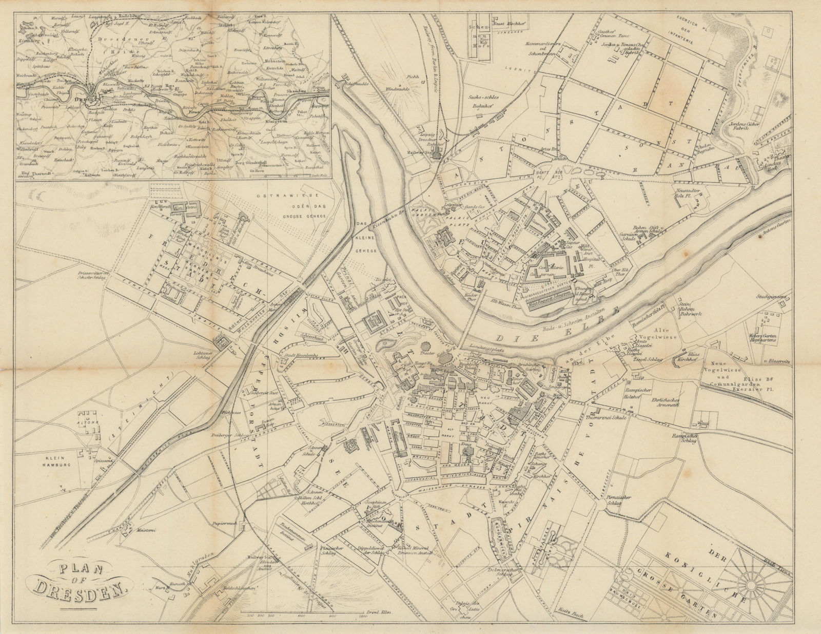 Associate Product Town city plan of Dresden, Germany. BRADSHAW c1853 old antique map chart