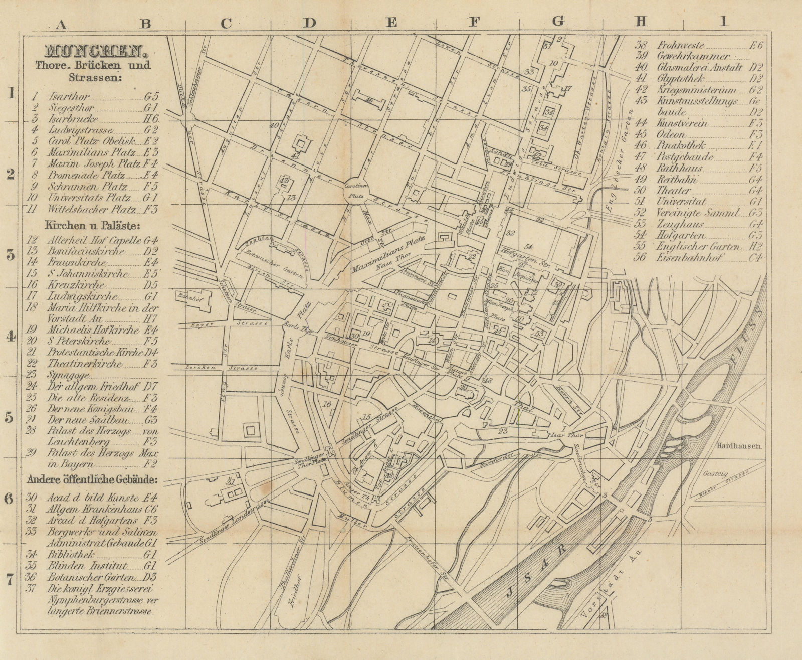 Associate Product Munchen / Munich town city plan. Germany. BRADSHAW c1853 old antique map chart