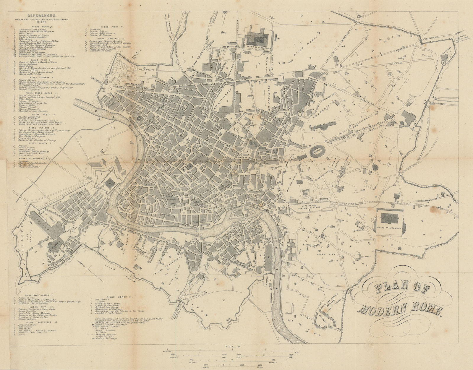 Town city plan of Modern Rome, Italy. BRADSHAW c1853 old antique map chart