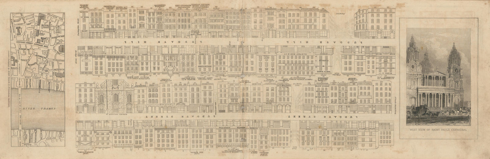 Tallis London Street View #6 Ludgate Hill & Ludgate Street 1838 old map