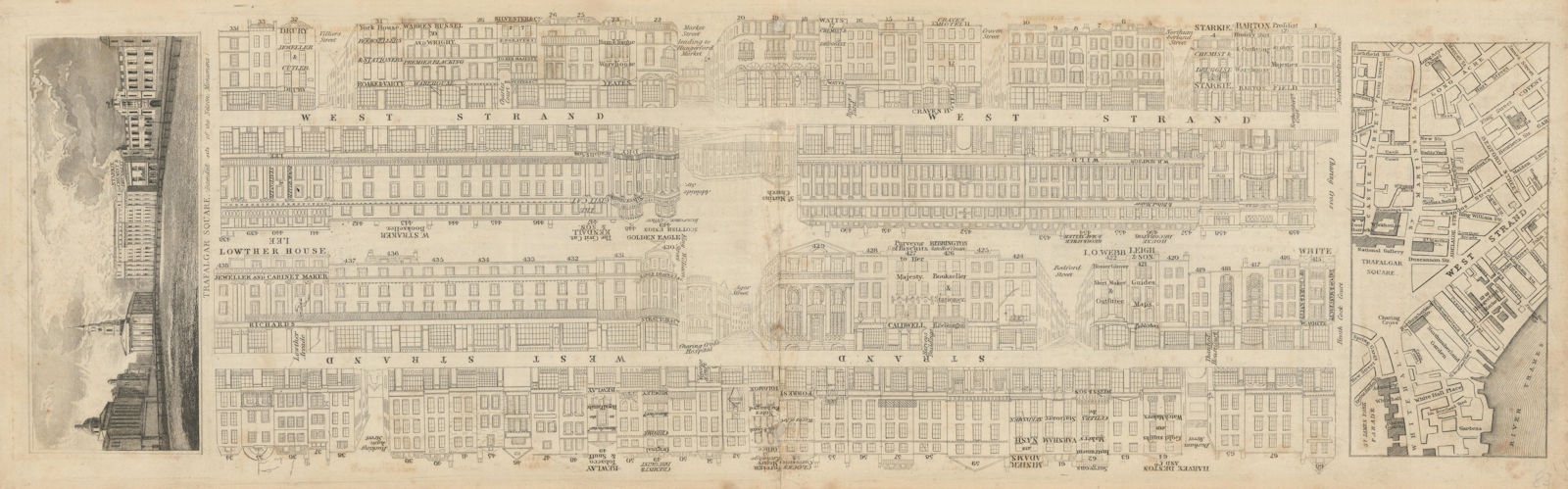 Tallis London Street View #13 Strand (#1 West) 1838 old antique map plan chart