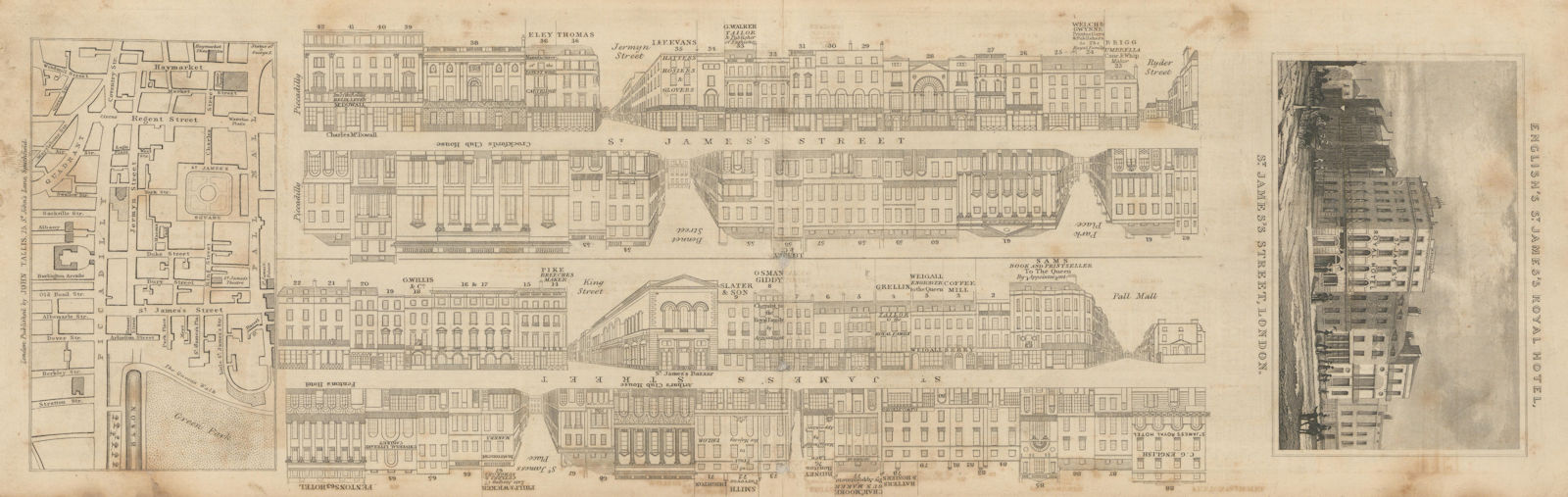 Tallis London Street View #14 St James's Street 1838 old antique map chart