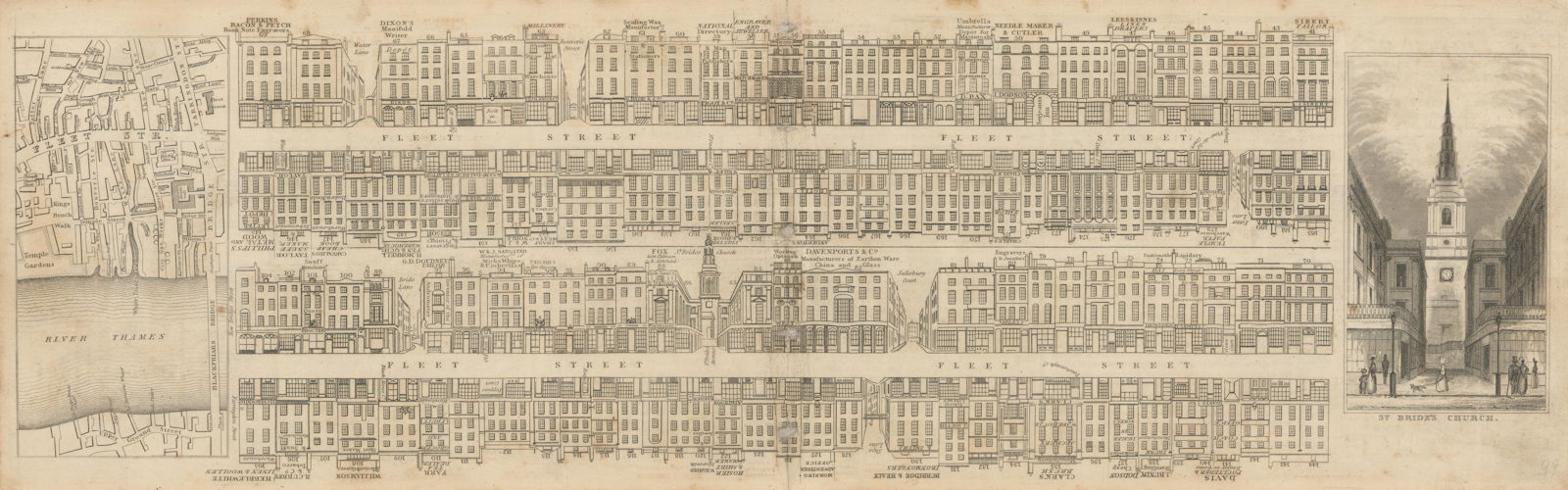 Tallis London Street View #15 Fleet Street (East) 1838 old antique map chart