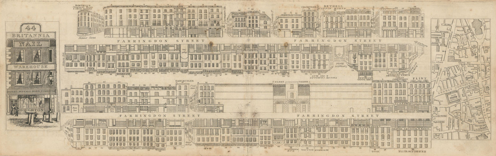 Associate Product Tallis London Street View #18 Farringdon Street 1838 old antique map chart