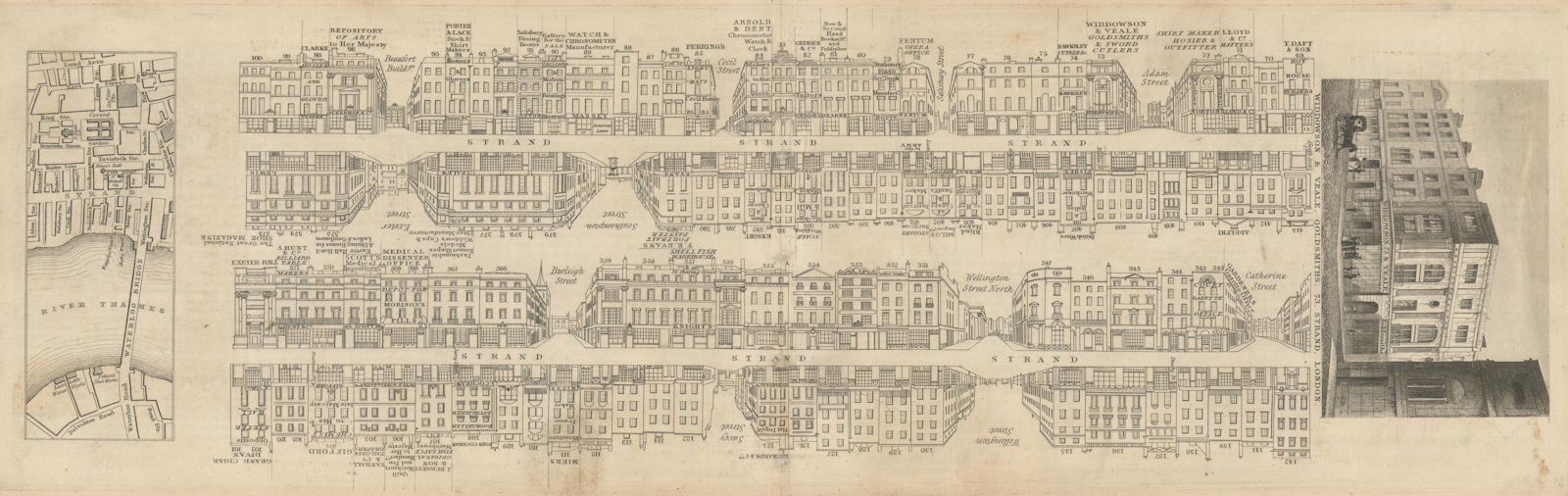 Tallis London Street View #19 Strand (#2 Centre West) 1838 old antique map