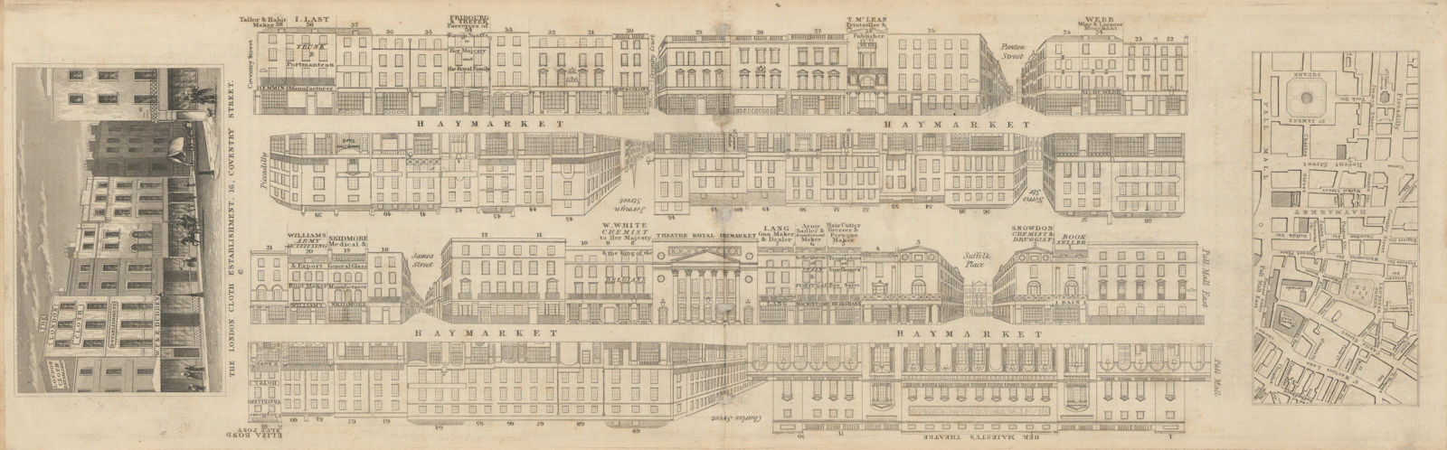 Tallis London Street View #22 Haymarket 1838 old antique map plan chart