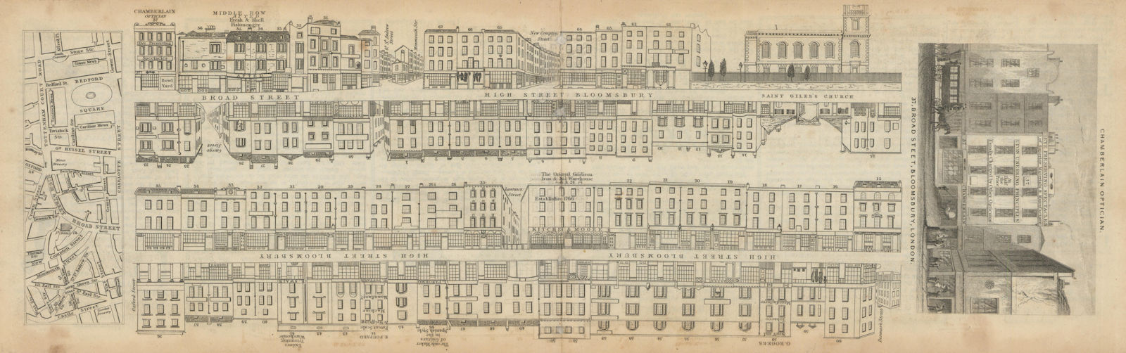 Associate Product Tallis London Street View #27 St. Giles High Street (West)/Broad Street 1838 map