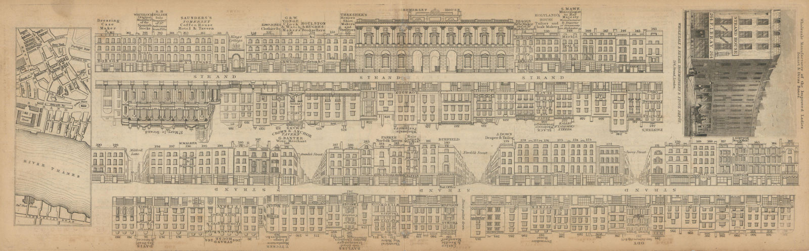 Associate Product Tallis London Street View #28 Strand, (#3 Centre East, now Aldwych) 1838 map