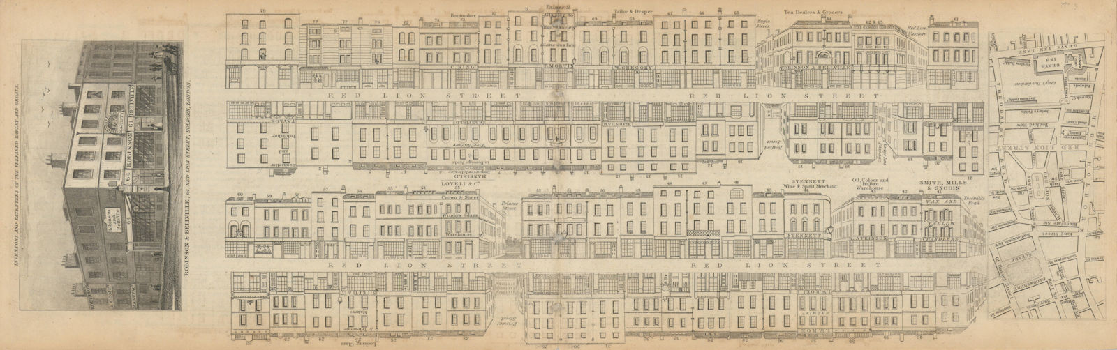 Tallis London Street View #29 Red Lion Street, Holborn 1838 old antique map