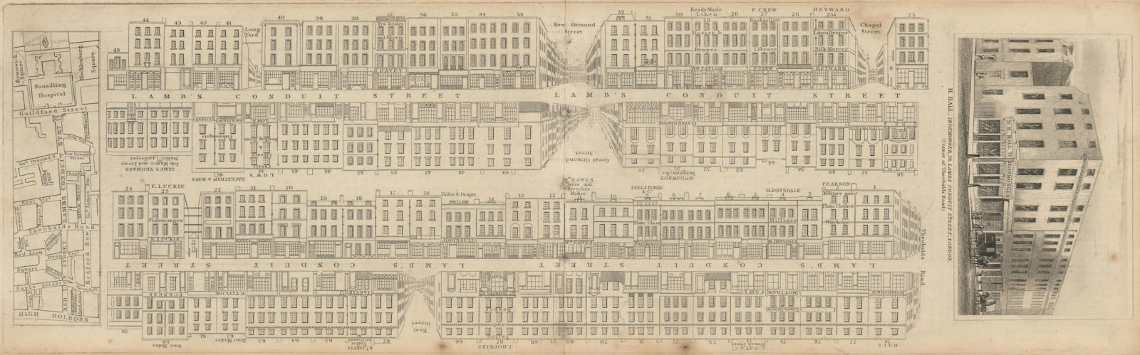 Associate Product Tallis London Street View #32 Lamb's Conduit Street & Guilford Place 1838 map