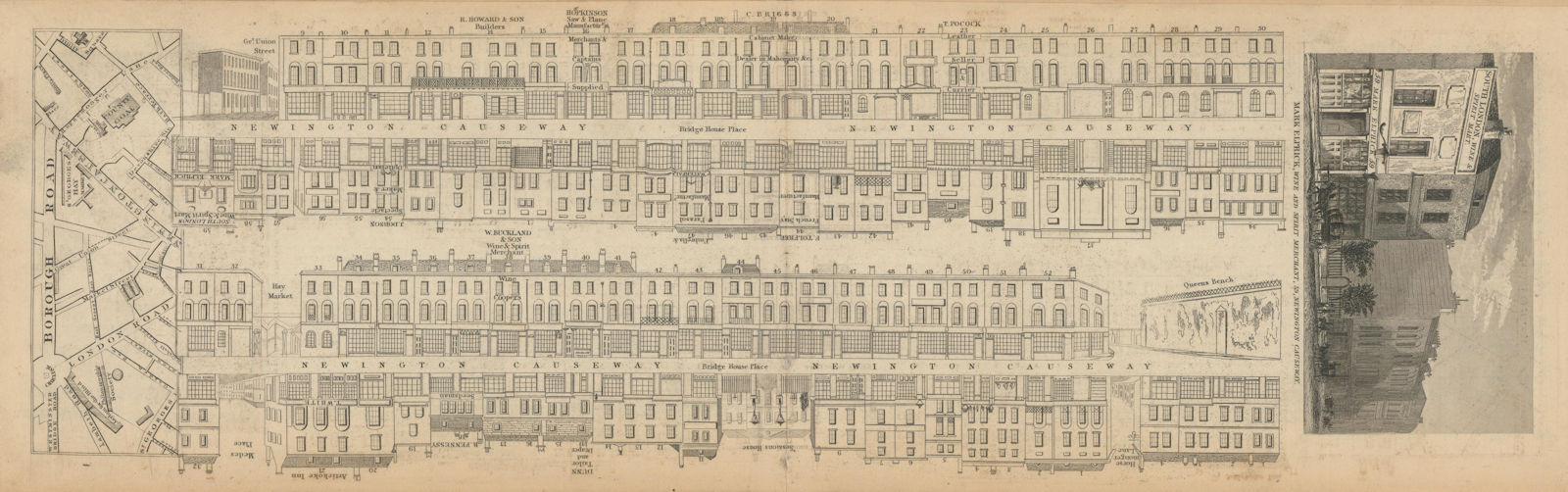 Associate Product Tallis London Street View #35 Newington Causeway 1838 old antique map chart