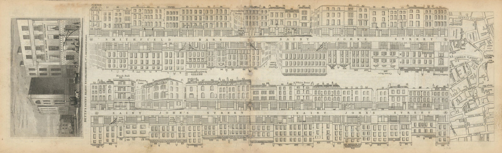 Associate Product Tallis London Street View #37 St. John Street & Smithfield Bars 1839 old map