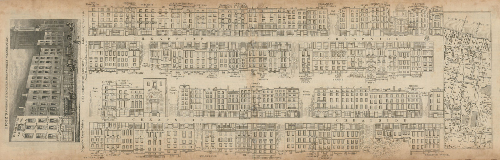 Tallis London Street View #42 Cheapside (West) 1839 old antique map plan chart