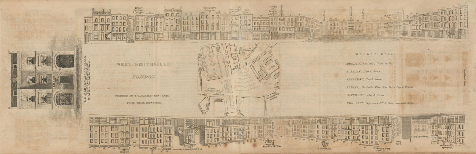 Tallis London Street View #47 West Smithfield 1839 old antique map plan chart