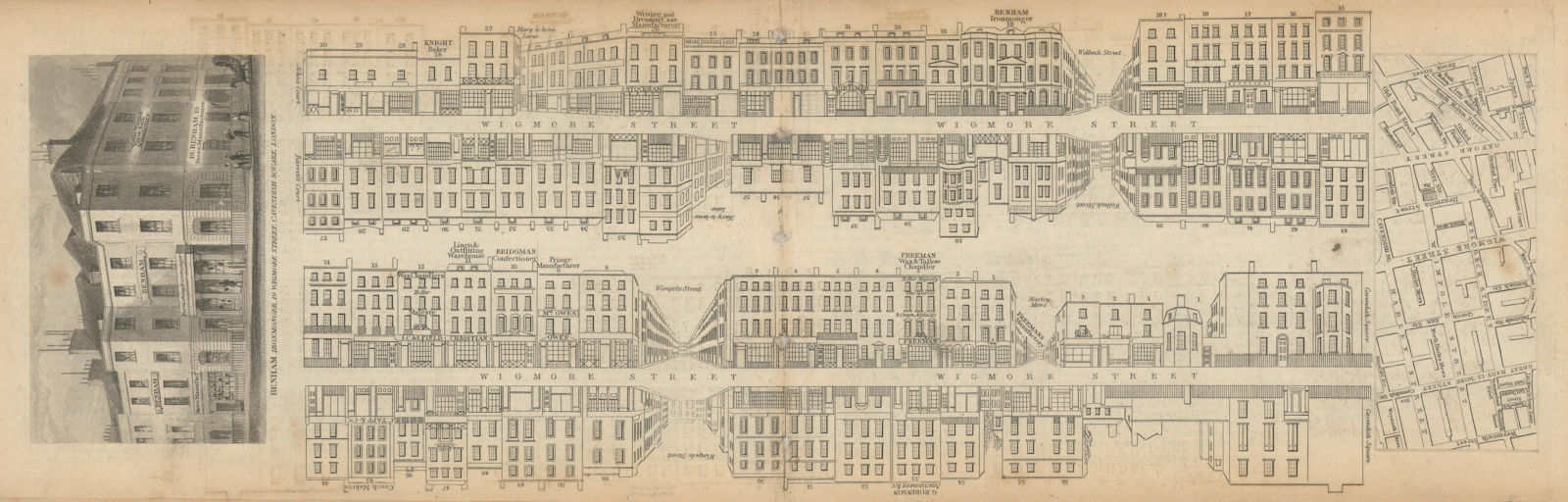 Tallis London Street View #50 Wigmore Street 1839 old antique map plan chart