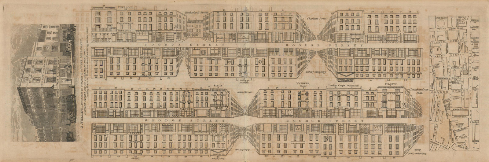 Associate Product Tallis London Street View #54 Goodge Street 1839 old antique map plan chart