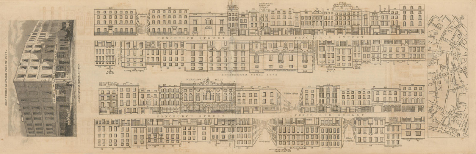 Tallis London Street View #56 Fenchurch Street 1839 old antique map plan chart