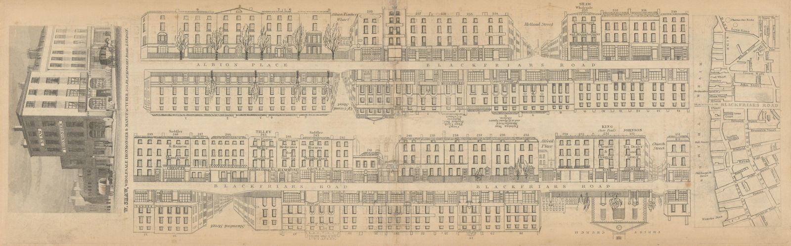 Associate Product Tallis London Street View #57 Blackfriars Road (North) & Albion Place 1839 map