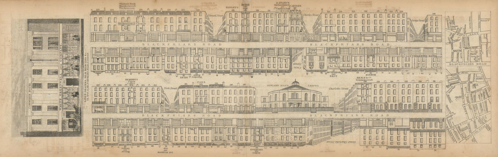 Tallis London Street View #58 Blackfriars Road (South) 1839 old antique map