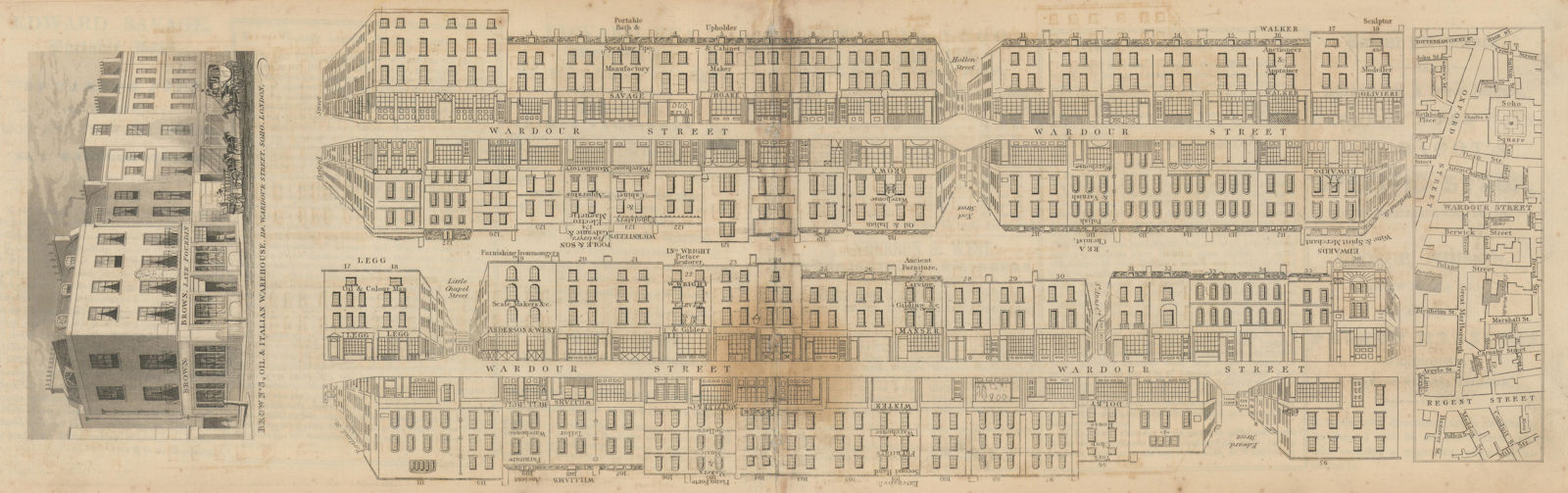 Associate Product Tallis London Street View #62 Wardour Street (North) 1839 old antique map