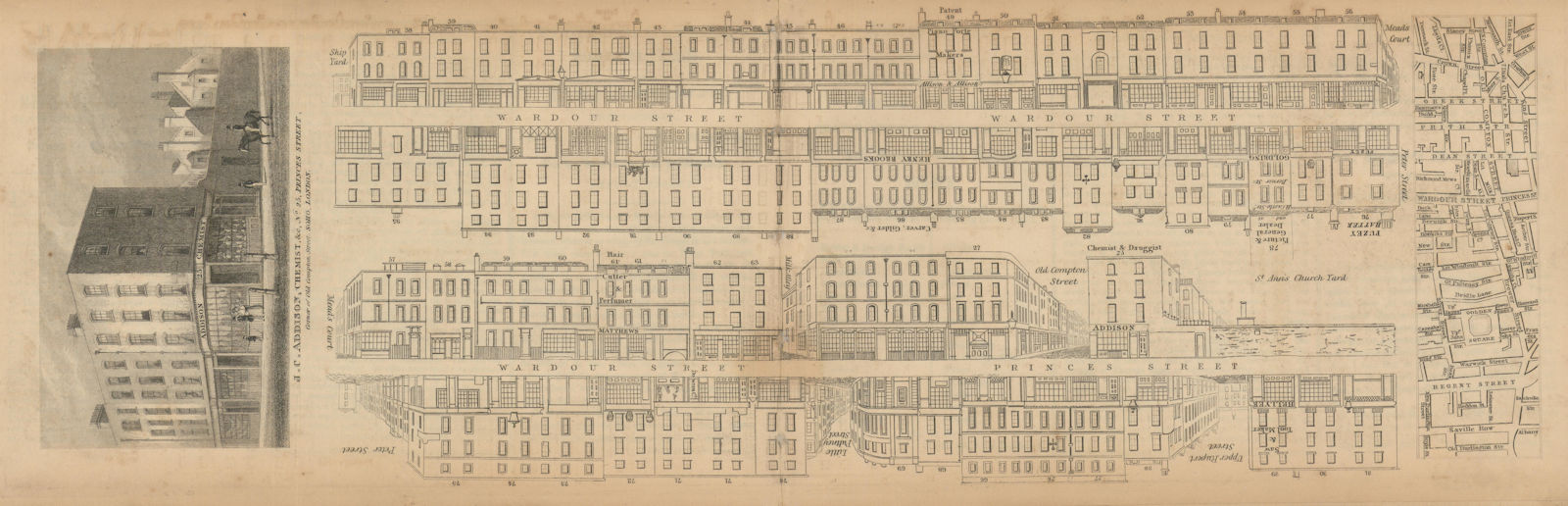 Tallis London Street View #63 Wardour Street (South) / Princes Street 1839 map